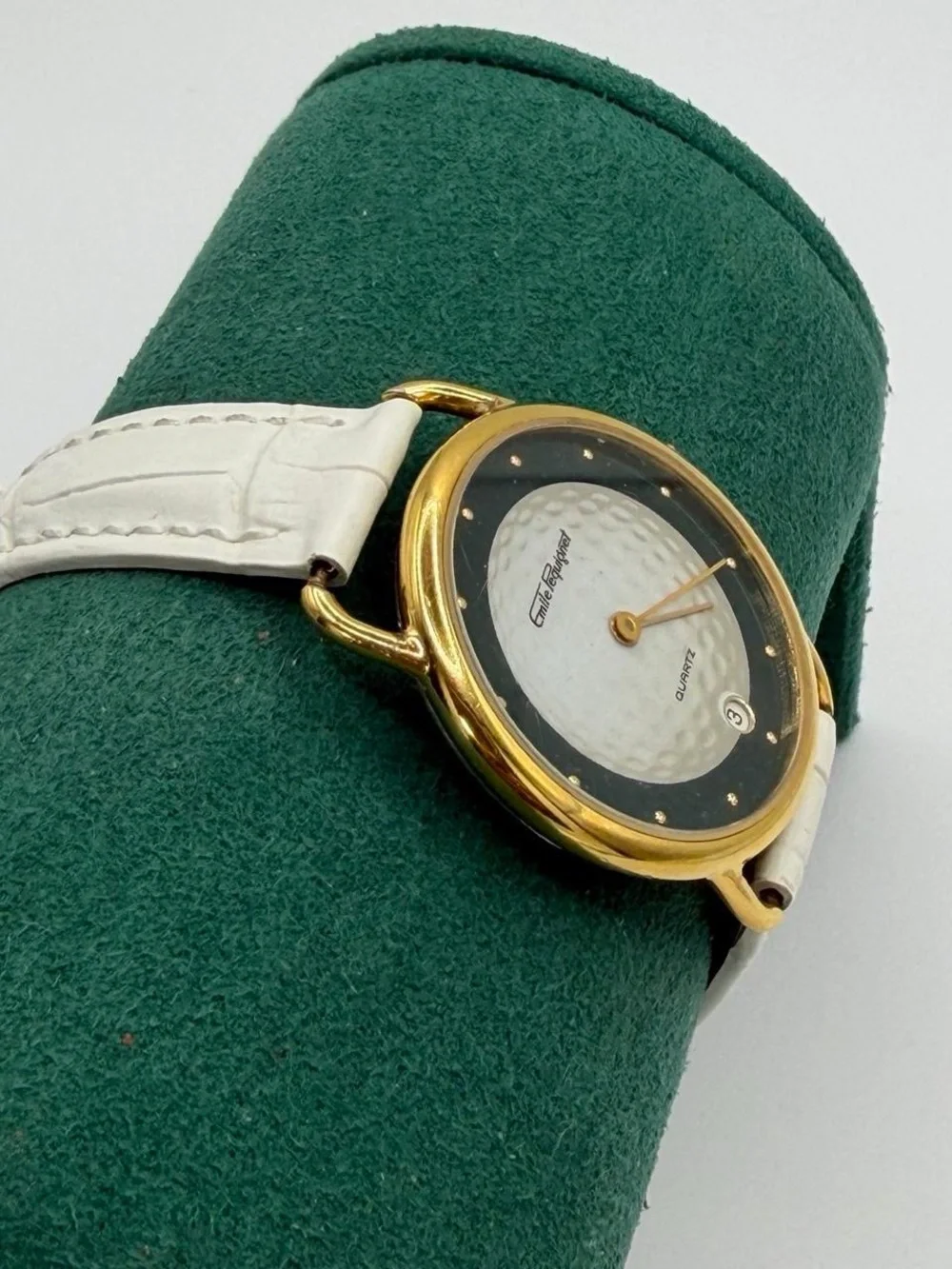 White Dial Gold-Tone Quartz Watch with White Strap
